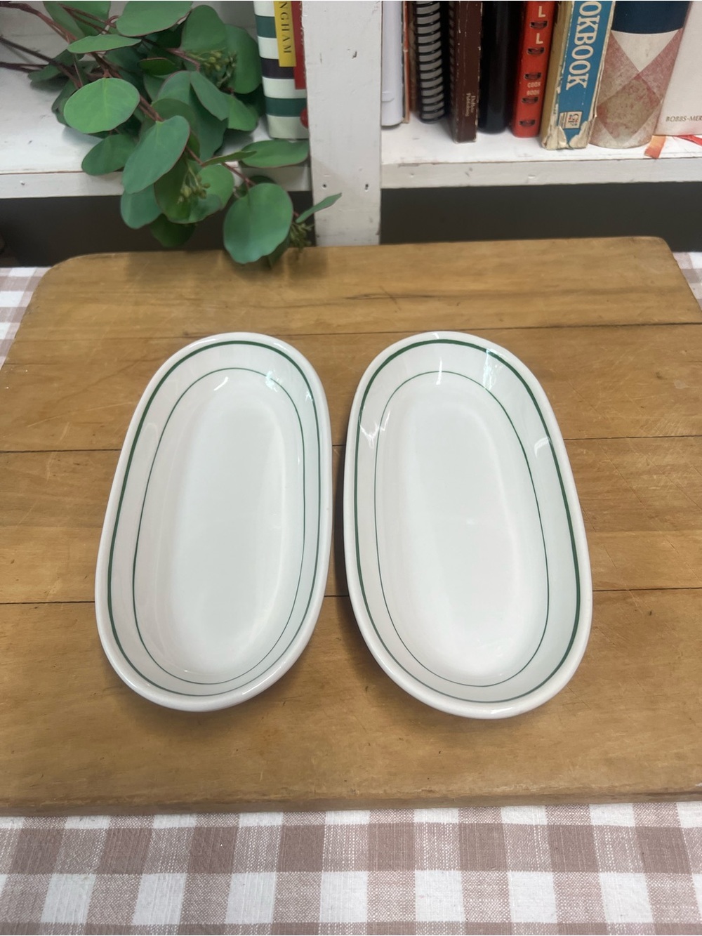 Vintage Buffalo china restaurant ware green stripe dish replacement grandma core